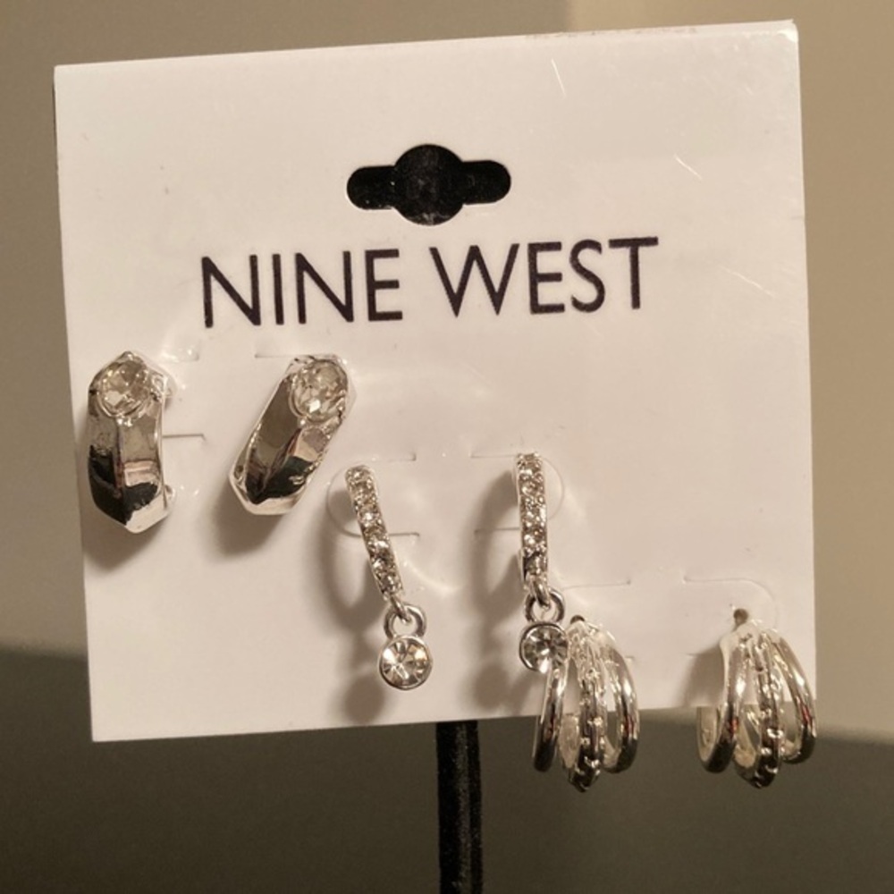 Nine West Silver and Crystal Earring Trio